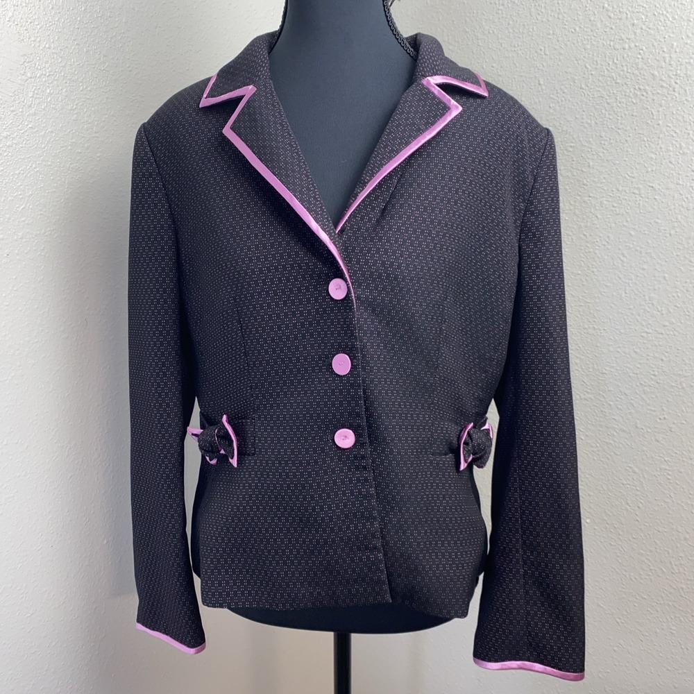 Nipon Boutique Blazer Women's 12P Geometric Purple Three Button Academia Modest